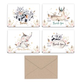 Paper Frenzy Woodland Animals Thank You Note Cards and Kraft Envelopes 24 pack