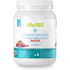 Life180, Colágeno Hidrolizado más Ácido Hialurónico en Polvo, Sabor Moras, 450gr. 30 Porciones