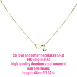 Mikovivi Women's Gold Heart-Shaped Letter Necklace, Gold-Plated Heart-Shaped Letter Necklace Gold Heart Initial Necklace Birthday Gift Valentine's Day Present for Women Girls (Z)