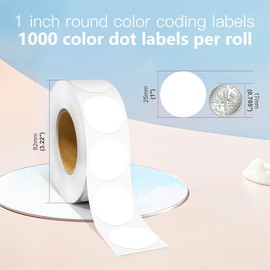 1 Inch Round Color Coding Labels, 1000 PCS Per Roll Removable Color Coding Dot Stickers, Round Color Dot Labels for Organizing, Filing, and Storage (White)