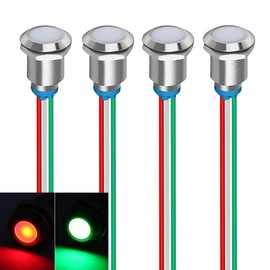 Kiligen Bi-Color (Green & Red) 1/2" Energy Saving Indicator Light, 12mm Two-Color LED Light 12V/24V/20mA Panel Mount Light for Car, Truck, Boat, Auto Parts (Pack of 4)