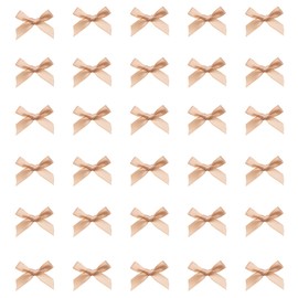 Sowaka 50 Pcs Mini Bowknot Ribbon Satin Bows Small Cute Flower Appliques Supplies for Gift Present Wrapping Scrapbooking Décor Sewing DIY Crafting Project Christmas Thanksgiving Wedding Parties Decoration (Light Gold)