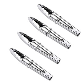 GCA 7-Inch Mini Stainless Steel Food Tongs with Silding Utility Tongs with Sliding Locking Rings, Scalloped Tip for Serving Appetizers, Desserts, Salads, Barbecue and Cooking (4Pcs)