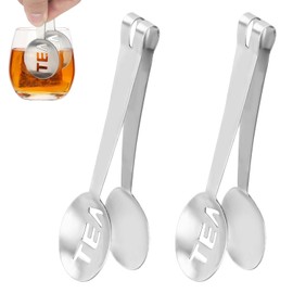 2pcs Stainless Steel Tea Bag Squeezer Tongs, Premium Metal Teabag Strainers Multi-Use Practical Spoon Clip Filters Accessories Supplies for Drinkers Lovers Gifts (Silver)