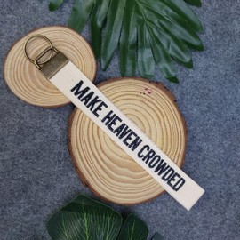 Make Heaven Crowded Embroidered Keychain Christian Key Fob Religious Gifts Cotton Keychain (Ivory-Copper)