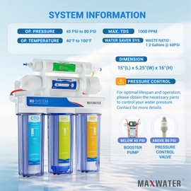 Max Water 5 Stage 50 GPD (Gallon Per Day) RO (Reverse Osmosis) Standard Water Filtration System - Under-Sink/Wall Mount (Without Tank & Faucet) - Model: RO-5C3