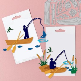 GLOBLELAND Fishing Cutting Dies for Card Making Metal Wooden Boat Die Cuts Embossing Stencils Cutting Dies Template for Scrapbooking Paper Decoration Journal Craft Decor