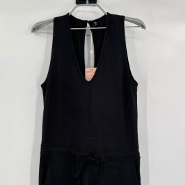 Quince Women’s Black French Terry Modal Jumpsuit sz XS NWT Sleeveless V-neck