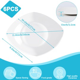 PUREZON Porcelain Square Dinner Plates Set of 6, 10.5 inch Appetizer Plates, Ceramic White Dessert Plate,Square Serving Plate for Steak,Salad,Snacks,Pasta,Scratch Resistant,Microwave & Dishwasher Safe