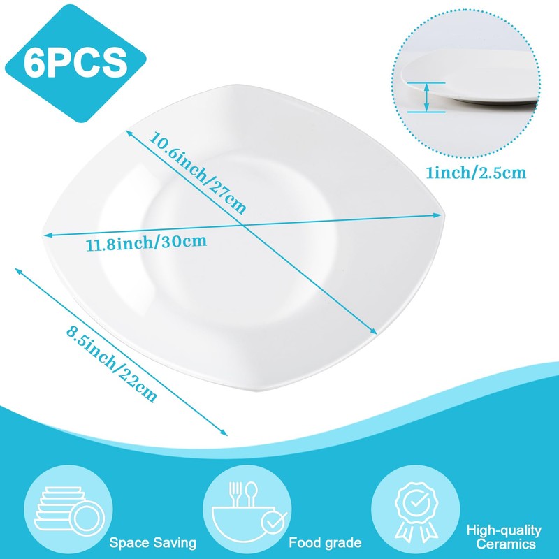 PUREZON Porcelain Square Dinner Plates Set of 6, 10.5 inch