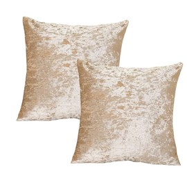 RKAAS HOME Super Soft Decorative Luxurious Crushed Ice Velvet Square Cushion Cover for Living Room Sofa Couch Bed 55cm x 55cm 22x22 Inches (Pack of 2 - Champagne)