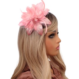 Topkids Accessories Fascinator Hair Clip Wedding Hats Royal Ascot Fascinator On Clear Comb Or Aliceband Suitable for Girls, Women, Ladies (Pink Comb)