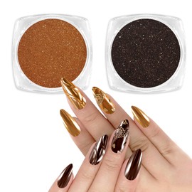 Allstarry Chrome Nail Powder 2pcs Metallic Mirror Effect Dust Glitter Glazed Manicure Decoration Reflective Pigment for Gel Polish Nail Art Decoration Resin Craft, Festivals - Coffee Brown