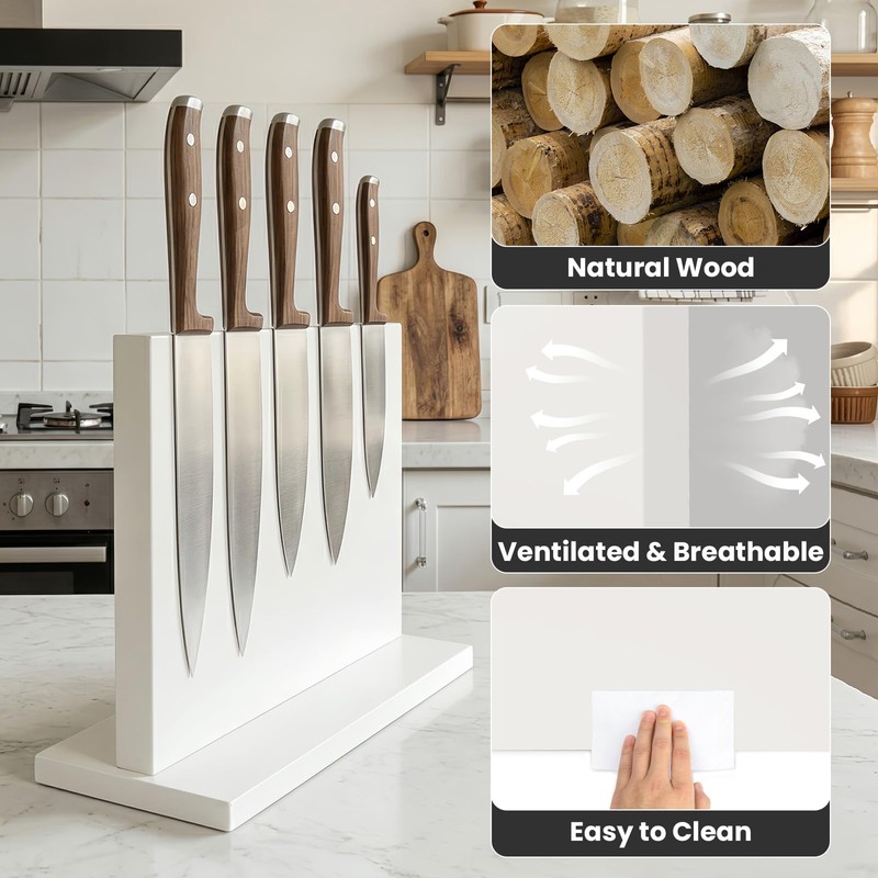 THMINS White Magnetic Knife Holder, Double-Sided Magnetic Knife Block Universal