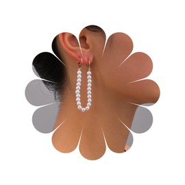 Allereya Vintage Long Pearl Dangle Earrings Pearl Chain Drop Earrings Long Pearl Hoop Huggie Earrings Gold Long Pearl Chain Earrings Jewelry for Women and Girls