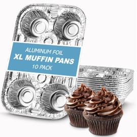 PLASTICPRO Aluminum Foil Muffin Pans Reusable and Disposable, Muffin & Pie foil Pan (10, 6 cavity XL)