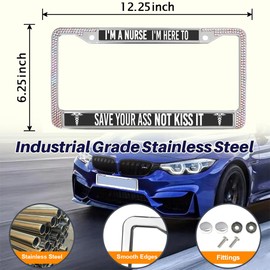 Liangchi I'm a Nurse to Save Your Ass Diamond License Plate Frame,Funny Nurse Motto Rhinestone License Plate Frame,Nurse Humor Gift Bling License Plate Frame Anti-Theft with Mounting Gift Kit