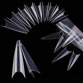 600pcs Stiletto Nail Tips Long Shape Clear Half Cover False Nail Art Tips ，DIY Nail Salon Art 10 Size with Bag