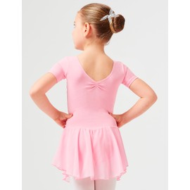 tanzmuster Children’s Short Sleeve Betty Ballet Outfit - Made of Cotton with Rhinestones and Chiffon Skirts - in Pink, White, Black, Light Blue, Pink, Lavender, Burgundy, Navy and Purple., 164/170
