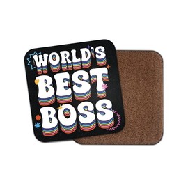 World's Best Boss Square Coaster - Employer Job Groovy Birthday Christmas Illustration Kids Boys Girls Kitchen Family Drinks Home #81627
