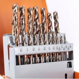 YOHANSEN 21Pcs Cobalt Drill Bit Set (1/16"-3/8"), M35 High-Speed Steel, Twist Jobber Length for Hardened Metal, Stainless Steel, Cast Iron, Wood, and Plastics, with Metal Index Storage Box