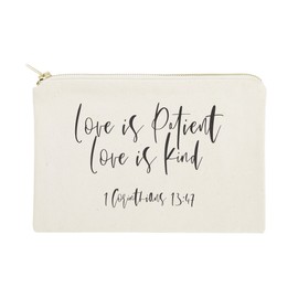 The Cotton & Canvas Co. Love is Patient Love is Kind Religious Bible Verse Cosmetic Bag, Makeup and Travel Pouch