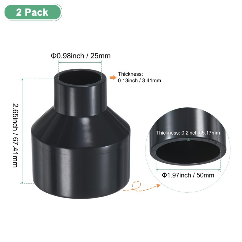 M METERXITY 2-Pack UPVC Reducer Pipe Fitting, DN40x20 Reducing Coupling