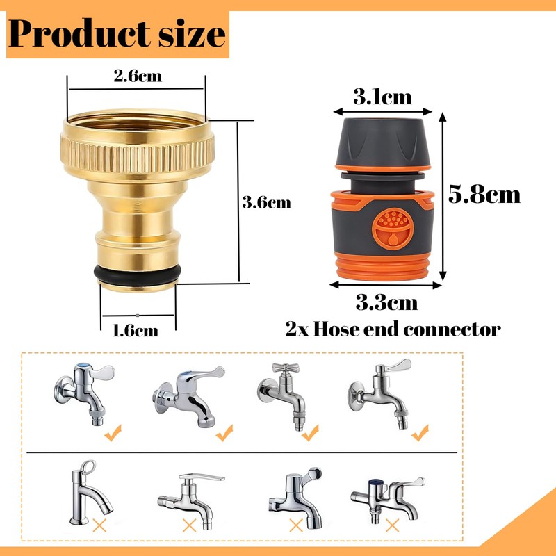 Universal Kitchen Hose Tap Connector Fitting Set,Outside Garden Tap Brass