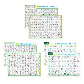 Kokoku Gakushukan 1st Grade, Elementary Schooler and Third Grader Kanji Chart Bath Poster, 1st Grade, 2nd Grade, 3rd Grade, A3 Yupo Paper (A4 Packaging in Bifold A4), Set of 2 Total 6 Sheets with