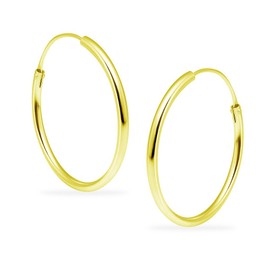 Sterling Silver Earrings for Women & Girls 24mm Endless Hoops Thin Round Yellow Gold Flashed