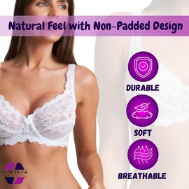Trendy Lane Women’s Floral Lace Push-Up Bra - Underwired, Full Coverage, Non-Padded Soft Cup Bra with Adjustable Straps for Everyday Comfort (White, 44D)