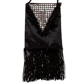 Widmann 8088B - Retro Handtasche, aus Samt, mit Fransen und Pailletten, 20er Jahre, Kostüm, Accessoire, Mottoparty, Karneval