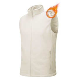 MAGCOMSEN Mens Vest Winter Warm Fleece Lined Jacket with Pockets Sleeveless Full Zip Up Vests for Hiking Golf Beige, L