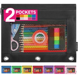 Forvencer Pencil Pouch for 3 Ring Binder, Pencil Case Pouch, Pen Pencil Pouch Pencil Bag, Clear Window Pencil Case for Binder, Binder Accessories, Large Pencil Pouch with 3 Reinforced Grommets, Black