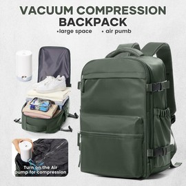 Vacuum Travel Backpack｜Save 30% Space with Compression, Carry-On Size, Wet & Dry Separation:_Olive Green