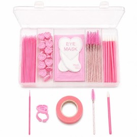 Lecute Set Profesional Aplicacion Extensiones de Pestañas Caja Organizadora Parches para Ojos Cepillos Desechables Micro Aplicadores Anillos para Pega