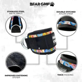 BEAR GRIP - Foot Straps for Cable - Strong Clasp, Double Stainless Steel D-Ring, Adjustable Neoprene with Fur - Premium Ankle Restraints for Abdomen, Buttocks and Leg Training (Donut - Pair)