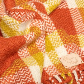 Ritzy Sorin Plaid 100% Wool Blanket - Rust Orange 60 x 80 Inches