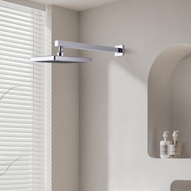 CLOVERMAP Shower Arm with Flange, 16 inch Wall Mounted Rainfall Shower Head Extension Arm, Square 304 Stainless Steel Shower Extender Tube, Chrome