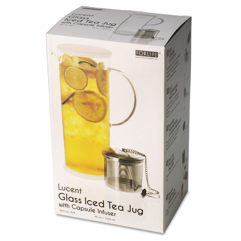 FORLIFE LUCENT Glass Iced Tea Jug with Capsule Infuser, 48-Ounce,