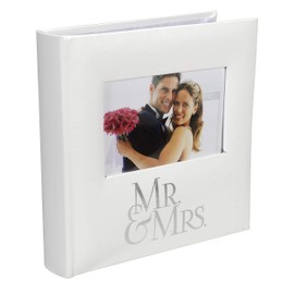 Malden International Designs Mr. & Mrs. Album with Memo & Photo Opening Cover Photo Album, 160-4x6, White