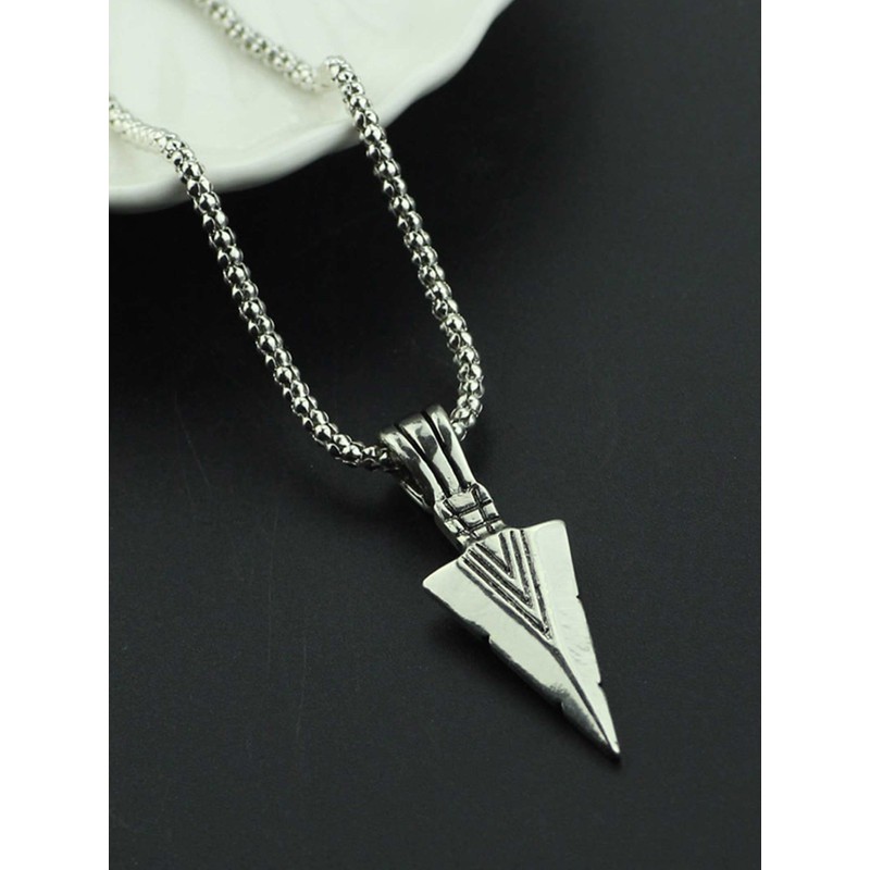 Arrowhead Necklace for Men Mens Necklace Pendant Black Silver (B: