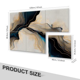 Art Acoustic Panels 6 Pack Self-Adhesive Large Wall Art Paintings for Wall Decoration, Sound Absorbing Panels for Recording Studio, Living room, Bathroom, Bedroom, office 47.2×27" (Black Gold Marble)