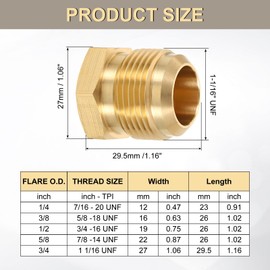 sourcing map 4Pcs 3/4" Tube OD Brass Seal Plug, 1-1/16" UNF Male Thread 45 Degree Flared SAE Hex Pipe Fitting, Flare Tube Fittings with Tape for Air Conditioner Pipe Extension Water Gas Line