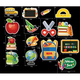 60 Pcs Back to School Cutouts School Bus Cutouts with 200 Pcs Glue Points Motivational DIY Cardstock Cutouts Colorful Bulletin Board Decoration for School Classroom Party Favor Supplies