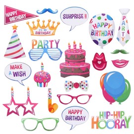 22 Pcs Happy Birthday Photo Booth Props Funny DIY Creative Birthday Decor For Celebrating Birthday