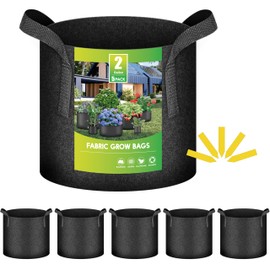 iPower 5-Pack 2 Gallon Plant Grow Bags Thickened Nonwoven Aeration Fabric Pots Heavy Duty Durable Container, Strap Handles for Garden, Black New