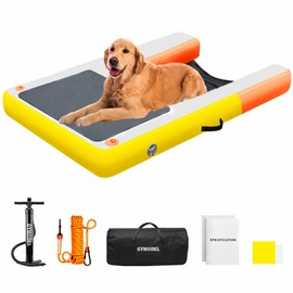 Gymodel Inflatable Dog Water Ramp, Non-Slip Floating Dock Ladder for Pools, Boats & Lakes, Pool Ramp for Dogs Up to 200 Pounds, Orange Yellow