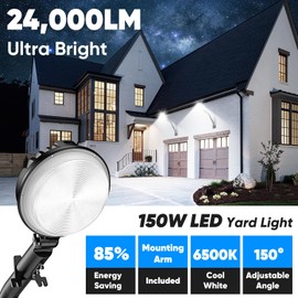 24000LM LED Barn Light, 150W Dusk to Dawn Outdoor Lighting, IP66 Waterproof Yard With Photocell, 150 Adjustable Outside Security With Mounting Arm, 6500K Area Street for Garage