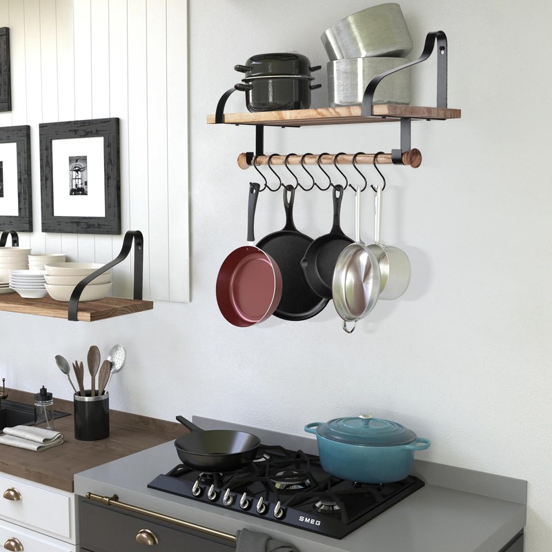Gurfury Wooden Hanging Pot Rack with 8 hooks - Farmhouse